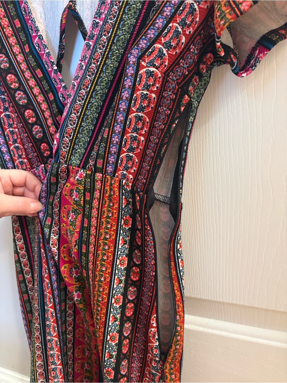 Show Me Your Mumu Multicolor Striped V-Neck Short Sleeve Dress - Pink Mix - Picture 4 of 5